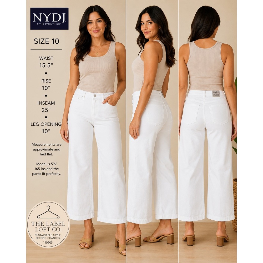 NYDJ Wide Leg Jeans Womens 10 White Cropped Lift Tuck Stretch High Rise 25"